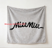 Miu Miu Liquid Script Logo Light Grey Flannel Throw Blanket Miu Miu Handwritten Logo Printed Sofa Blanket IMG_0382